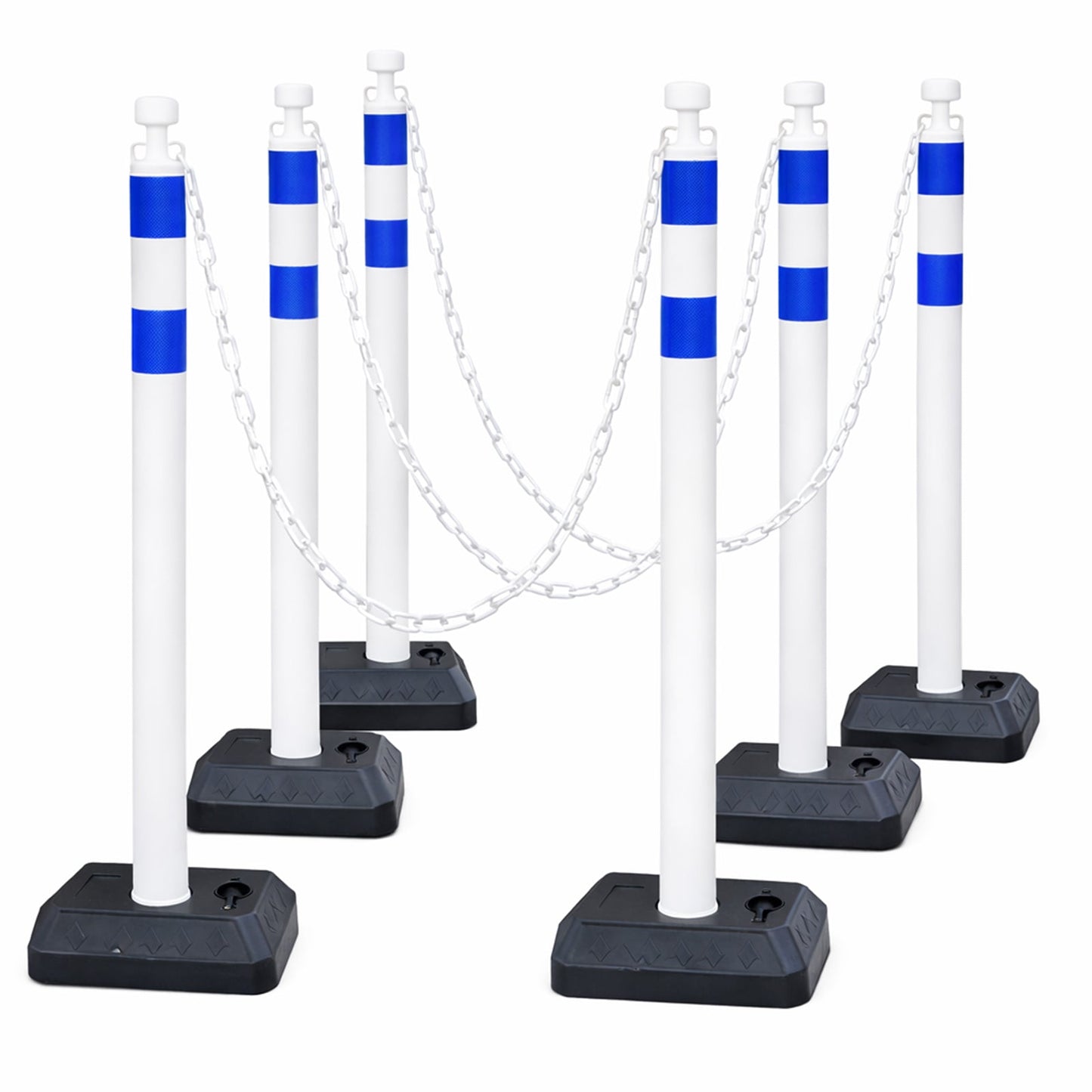 6-Pack Chain Stanchion Post with Heavy Rubber or Water Fillable Base