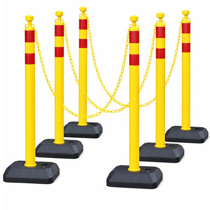 6-Pack Chain Stanchion Post with Heavy Rubber or Water Fillable Base