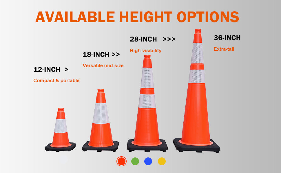12-36Inch Black Base Traffic Cones with Reflective Stripe