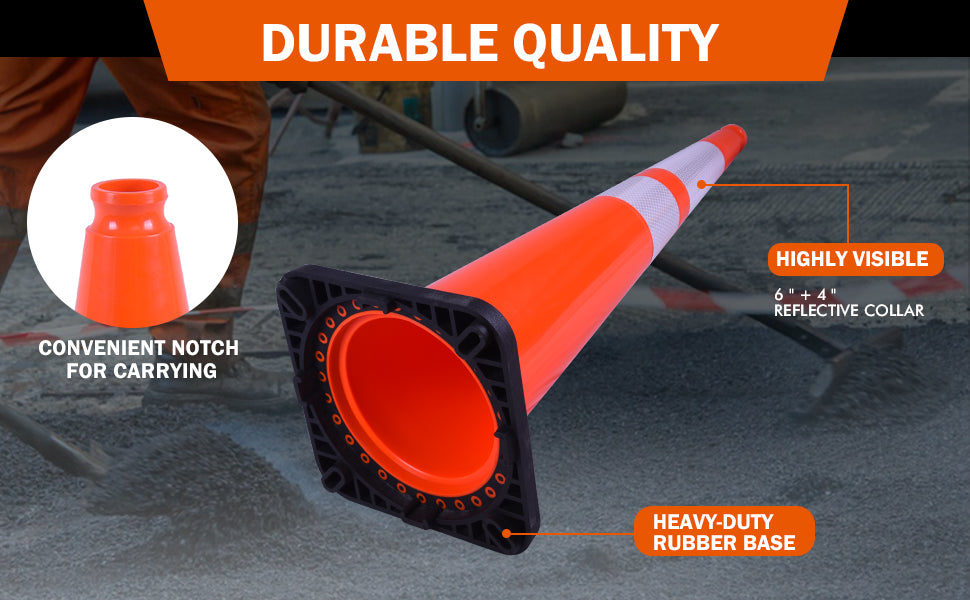 12-36Inch Black Base Traffic Cones with Reflective Stripe