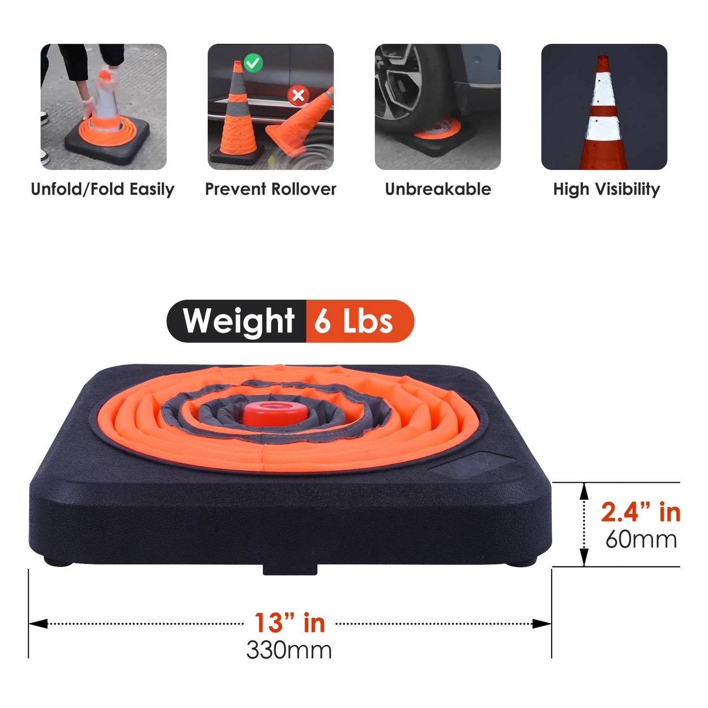 28" Black Base Collapsible Cone