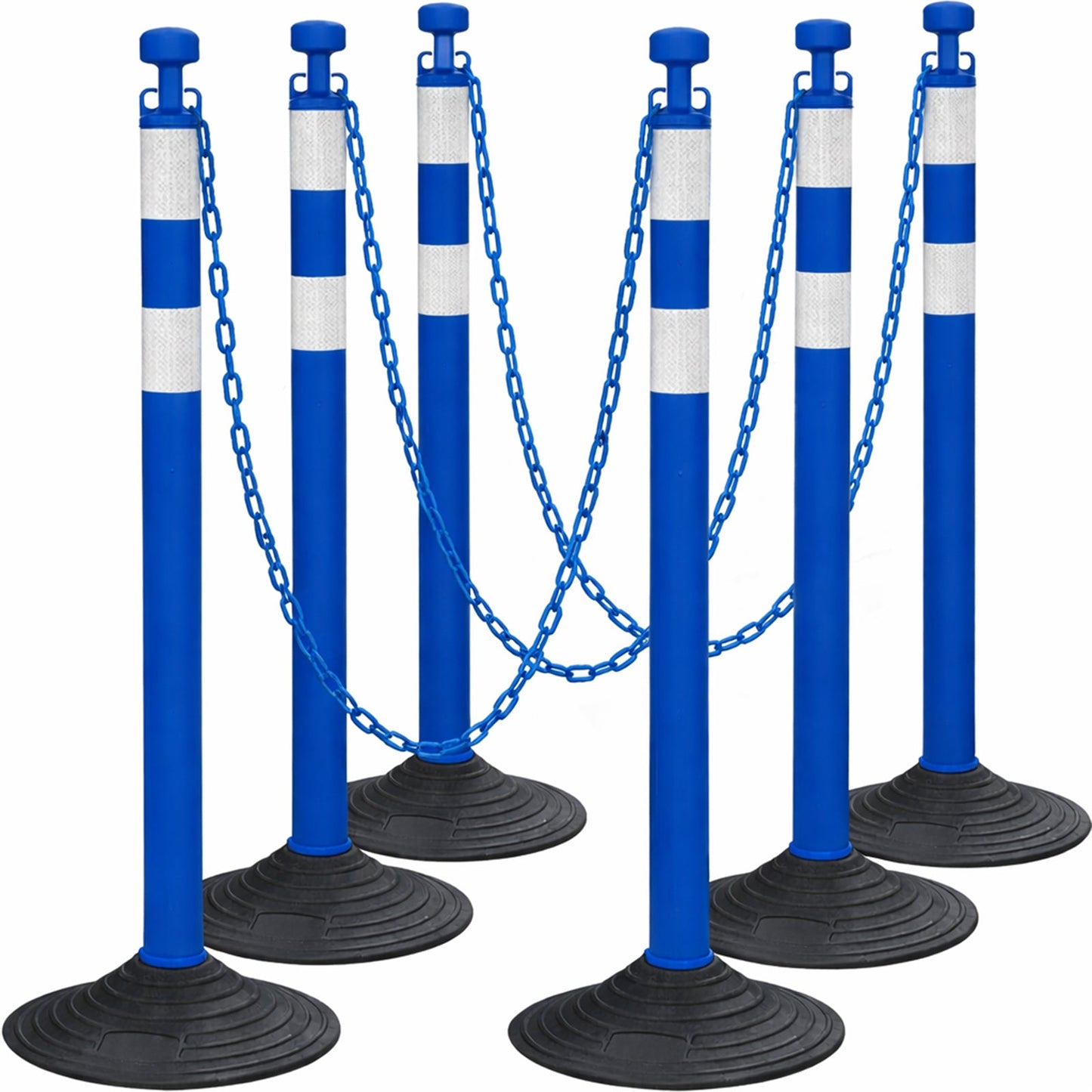 6-Pack Chain Stanchion Post with Heavy Rubber or Water Fillable Base