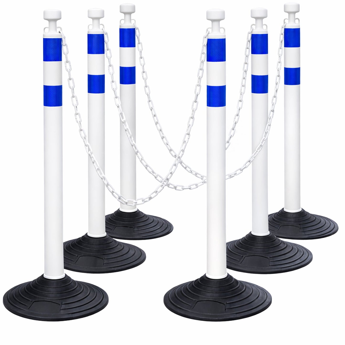6-Pack Chain Stanchion Post with Heavy Rubber or Water Fillable Base