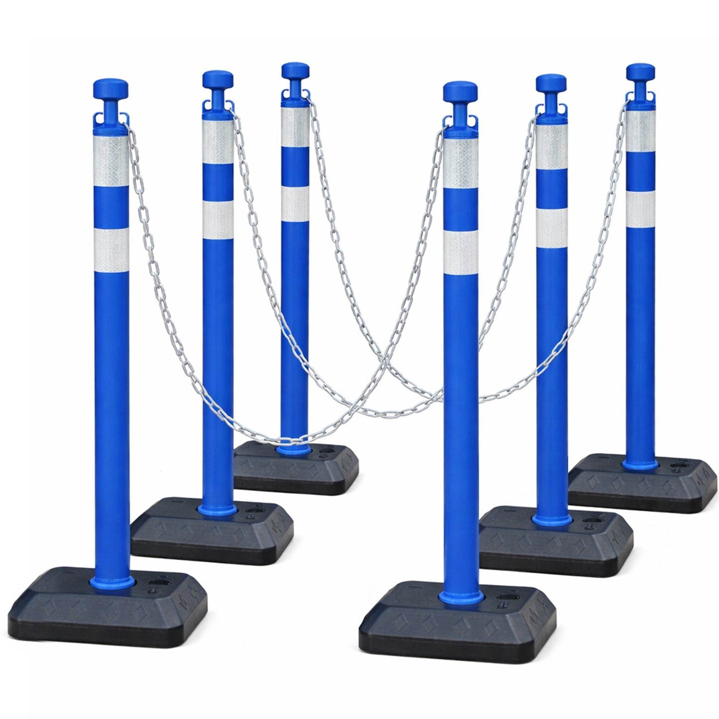 6-Pack Chain Stanchion Post with Heavy Rubber or Water Fillable Base
