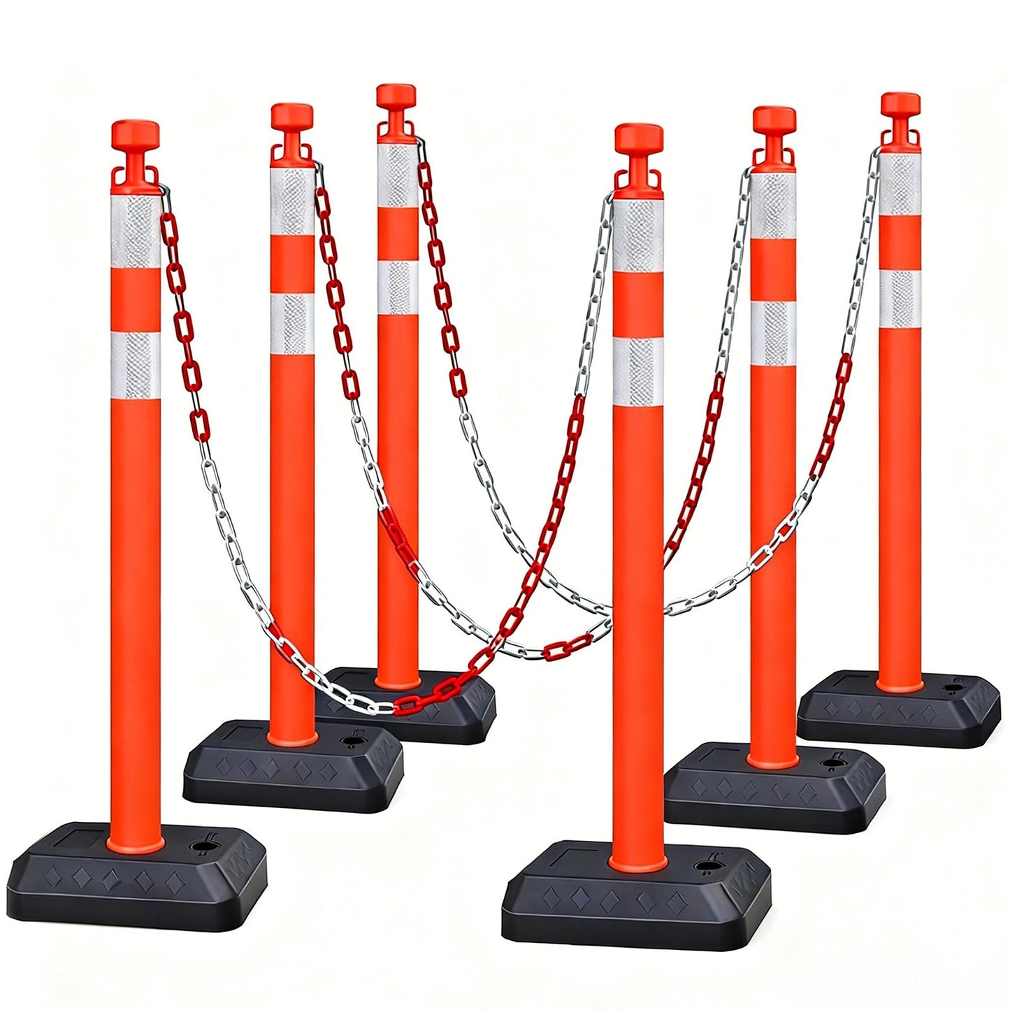 6-Pack Chain Stanchion Post with Heavy Rubber or Water Fillable Base