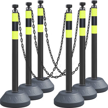6-Pack Chain Stanchion Post with Heavy Rubber or Water Fillable Base