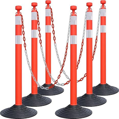 6-Pack Chain Stanchion Post with Heavy Rubber or Water Fillable Base
