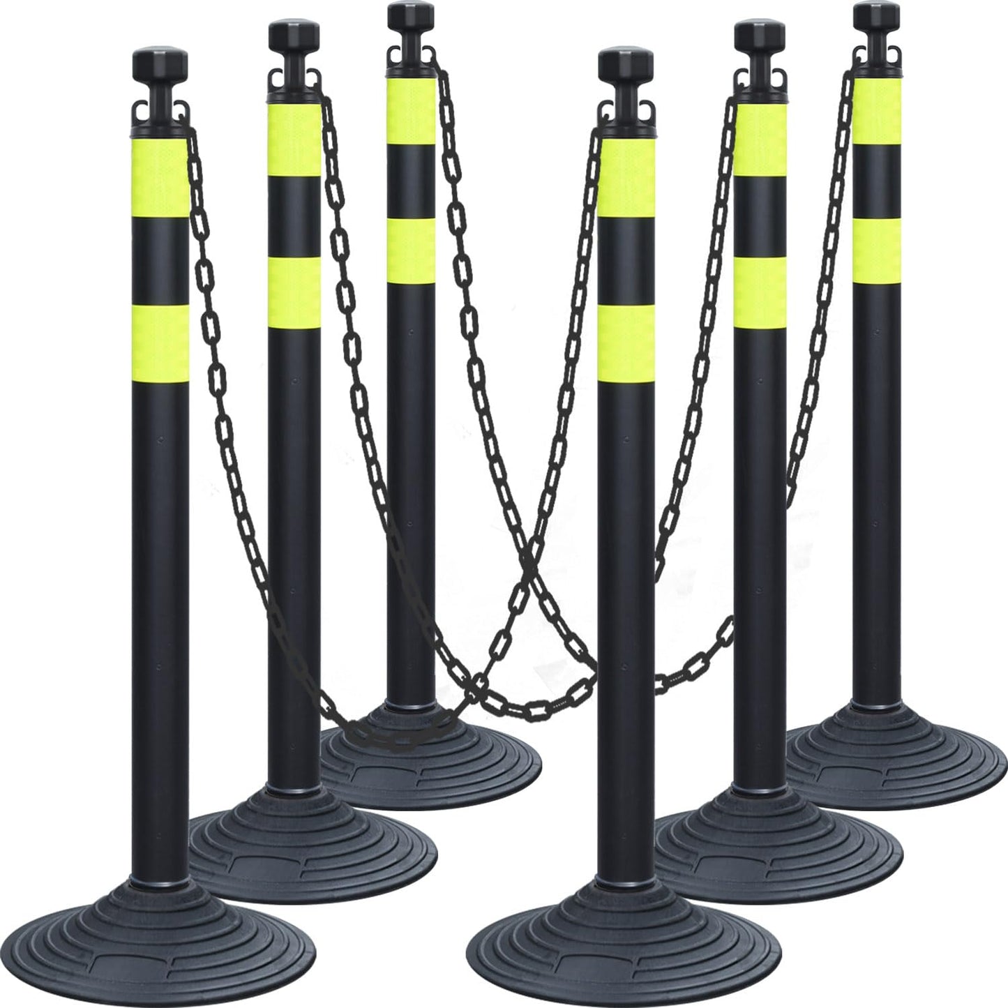 6-Pack Chain Stanchion Post with Heavy Rubber or Water Fillable Base