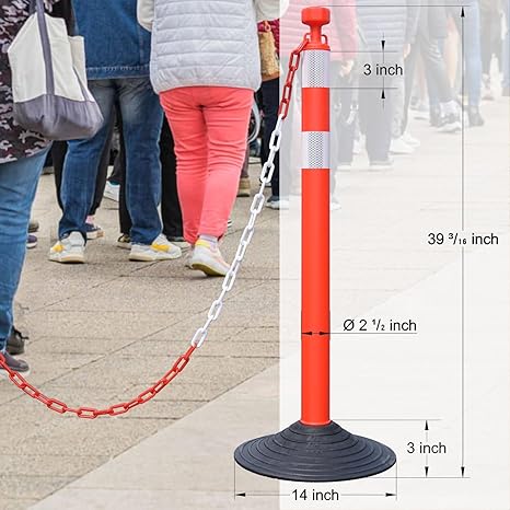 6-Pack Chain Stanchion Post with Heavy Rubber or Water Fillable Base