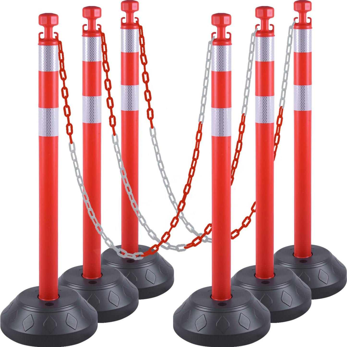 6-Pack Chain Stanchion Post with Heavy Rubber or Water Fillable Base