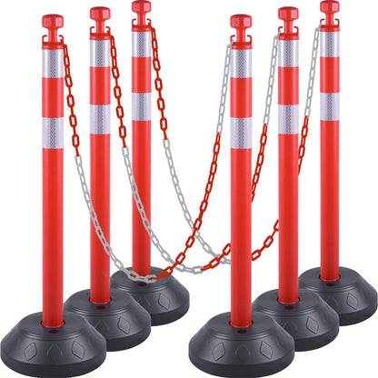 6-Pack Chain Stanchion Post with Heavy Rubber or Water Fillable Base