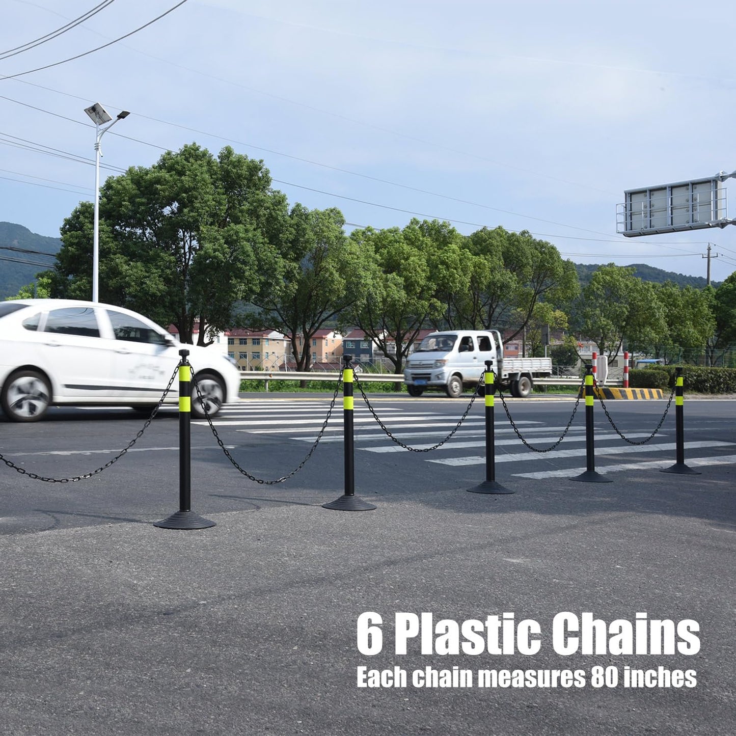 6-Pack Chain Stanchion Post with Heavy Rubber or Water Fillable Base