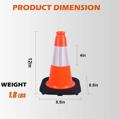 12-36Inch Black Base Traffic Cones with Reflective Stripe