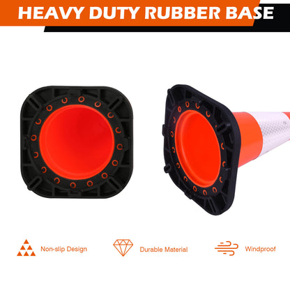 12-36Inch Black Base Traffic Cones with Reflective Stripe