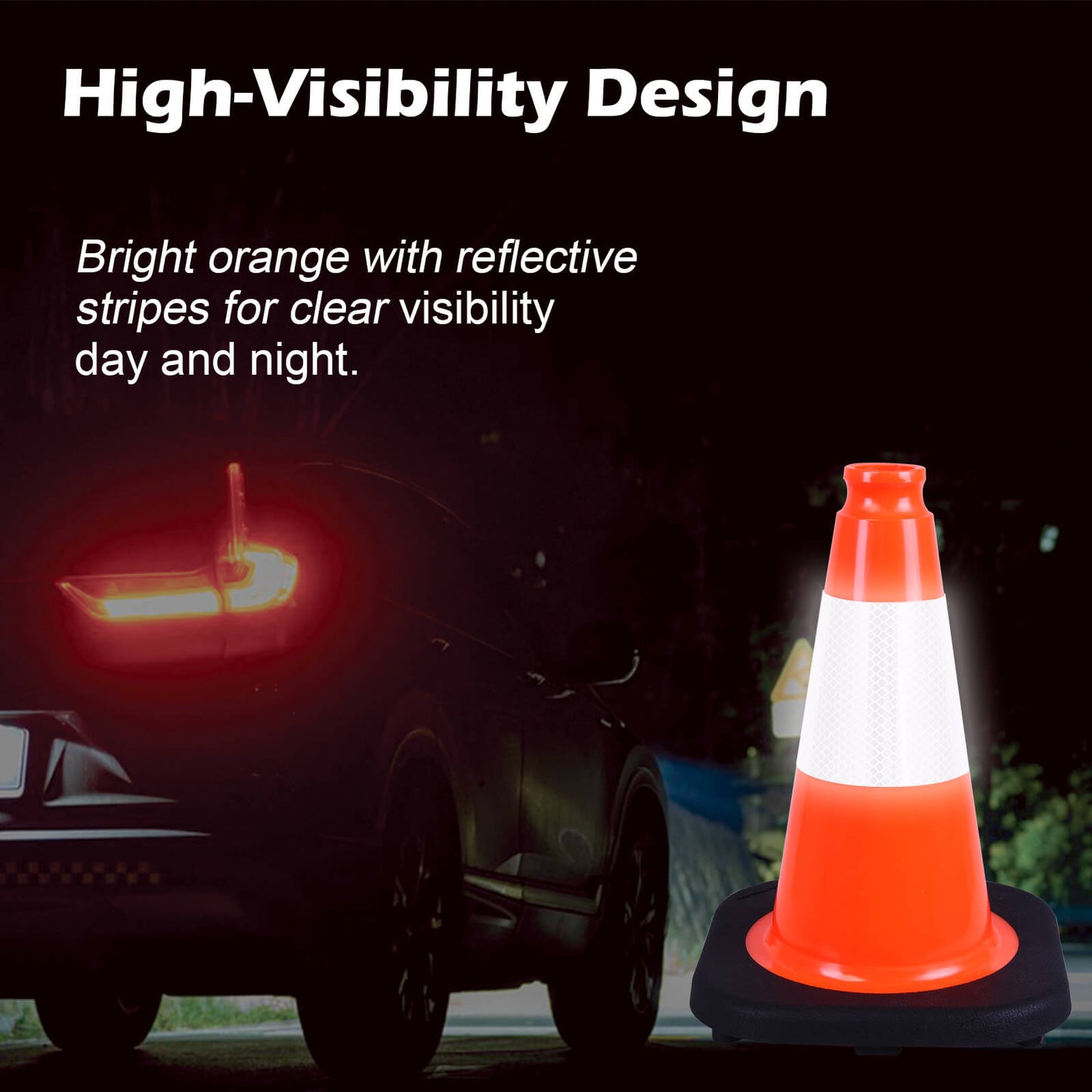 12-36Inch Black Base Traffic Cones with Reflective Stripe