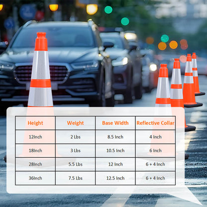 12-36Inch Black Base Traffic Cones with Reflective Stripe