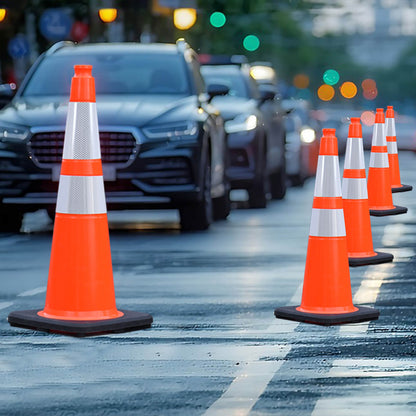 12-36Inch Black Base Traffic Cones with Reflective Stripe