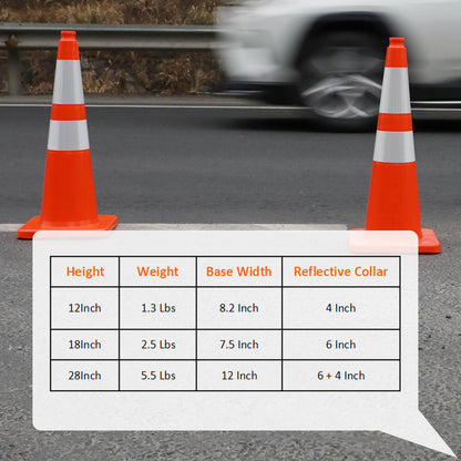 12-36Inch Solid Orange Traffic Cone with Reflective Stripe