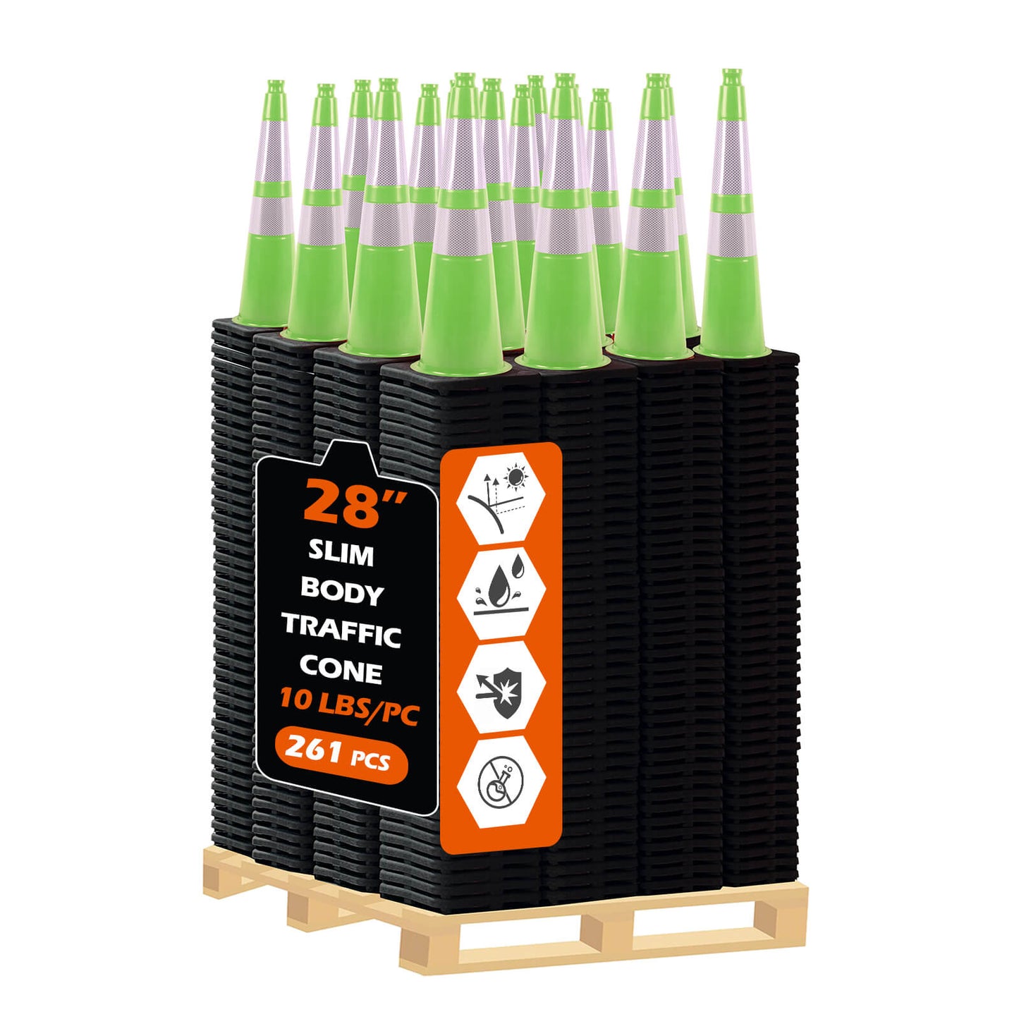 Slim Body MUTCD Black Base Traffic Cone