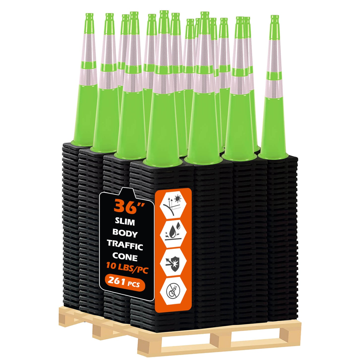 Slim Body MUTCD Black Base Traffic Cone