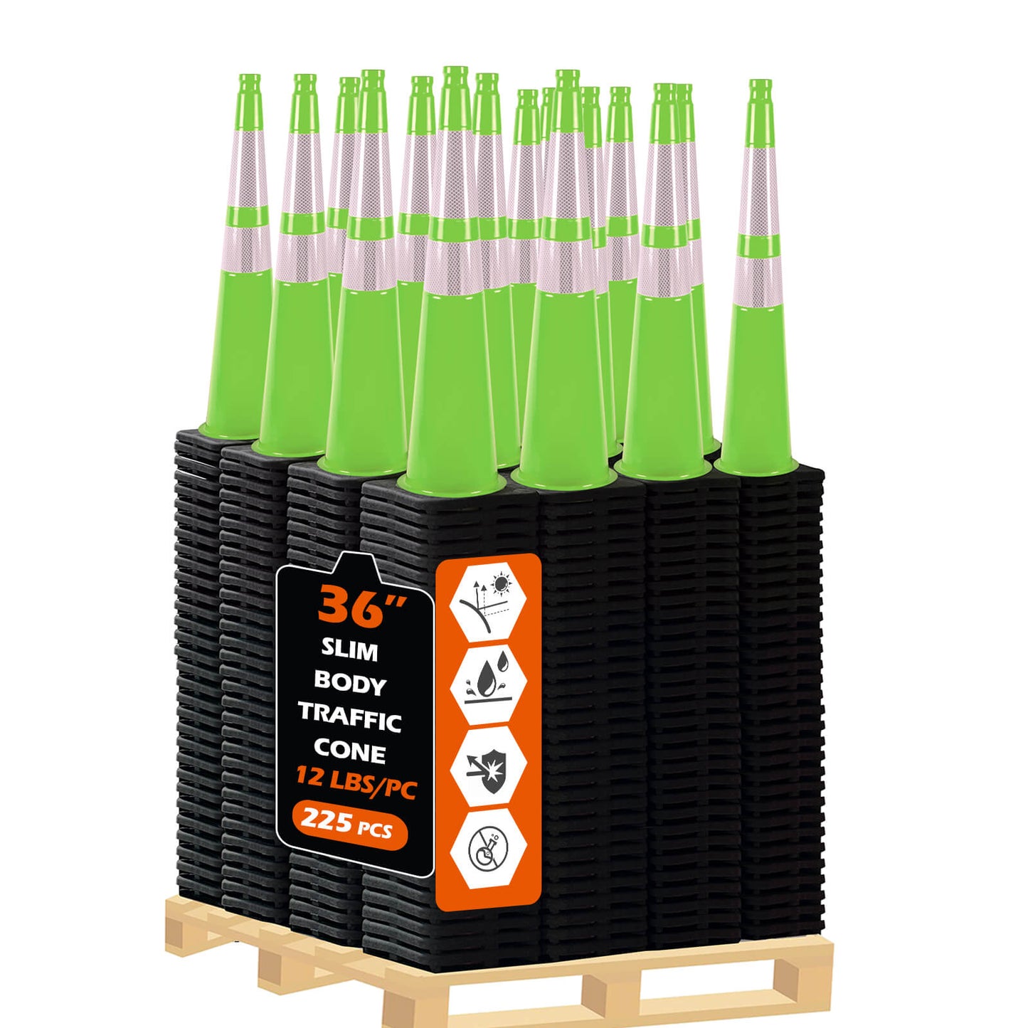 Slim Body MUTCD Black Base Traffic Cone