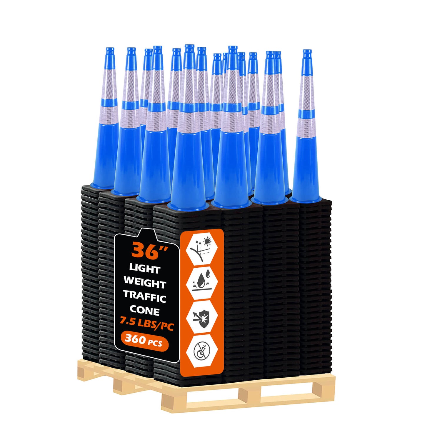12-36Inch Black Base Traffic Cones with Reflective Stripe