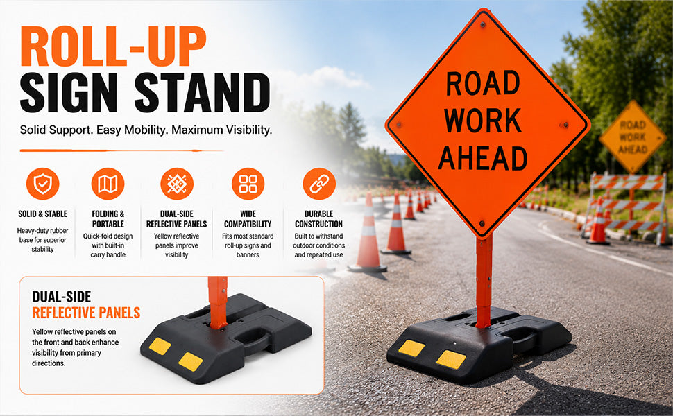 Roll-Up Sign Stand with Weighted Rubber Base