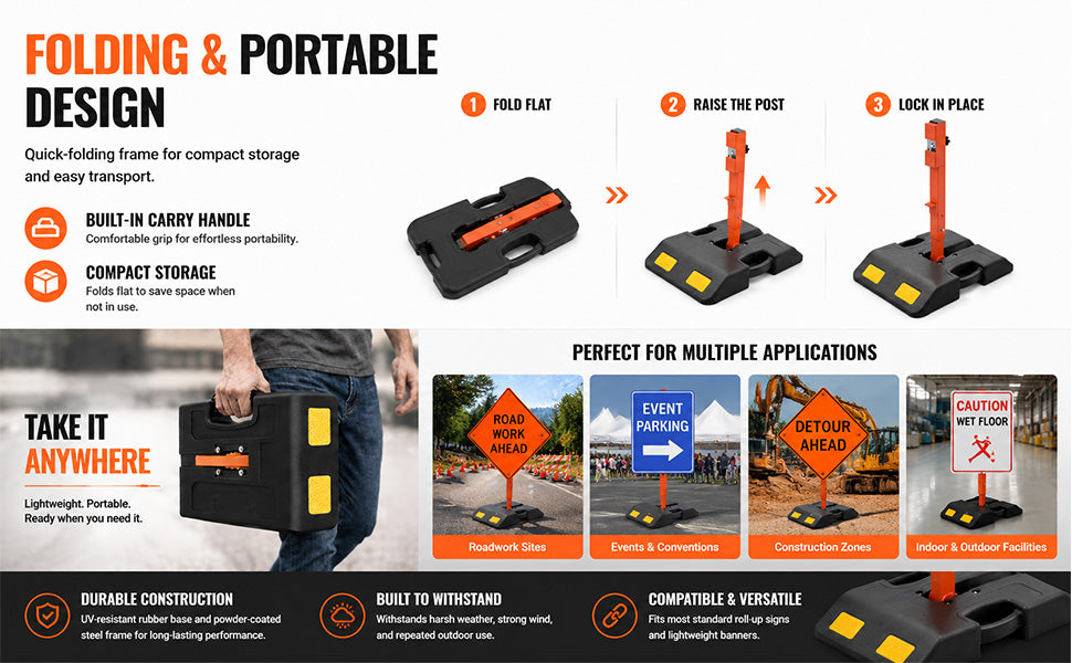 Roll-Up Sign Stand with Weighted Rubber Base