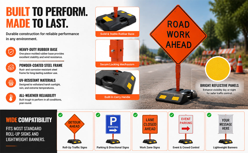 Roll-Up Sign Stand with Weighted Rubber Base