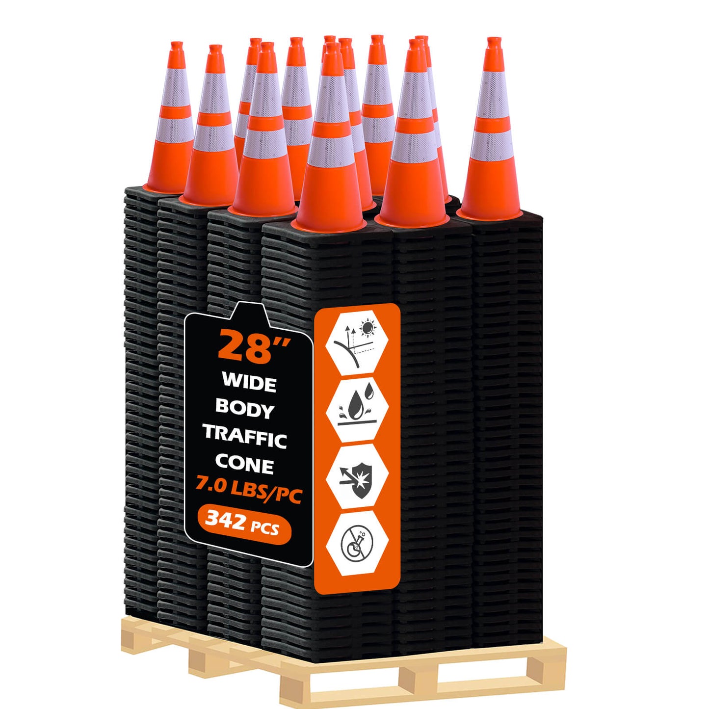 Wide Body MUTCD Black Base Traffic Cone