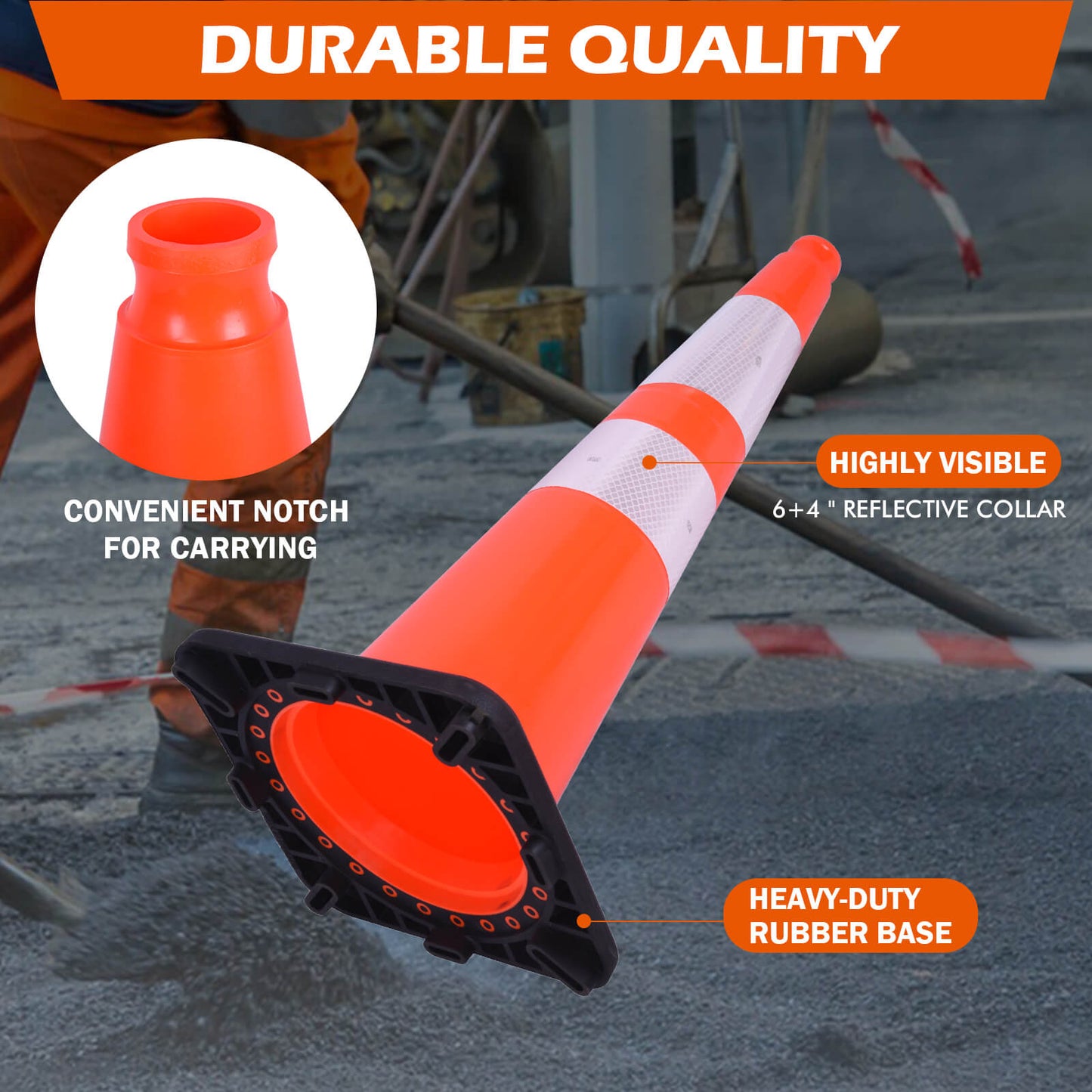 Slim Body MUTCD Black Base Traffic Cone