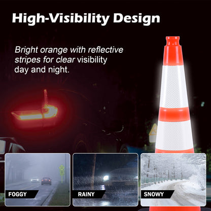Slim Body MUTCD Black Base Traffic Cone