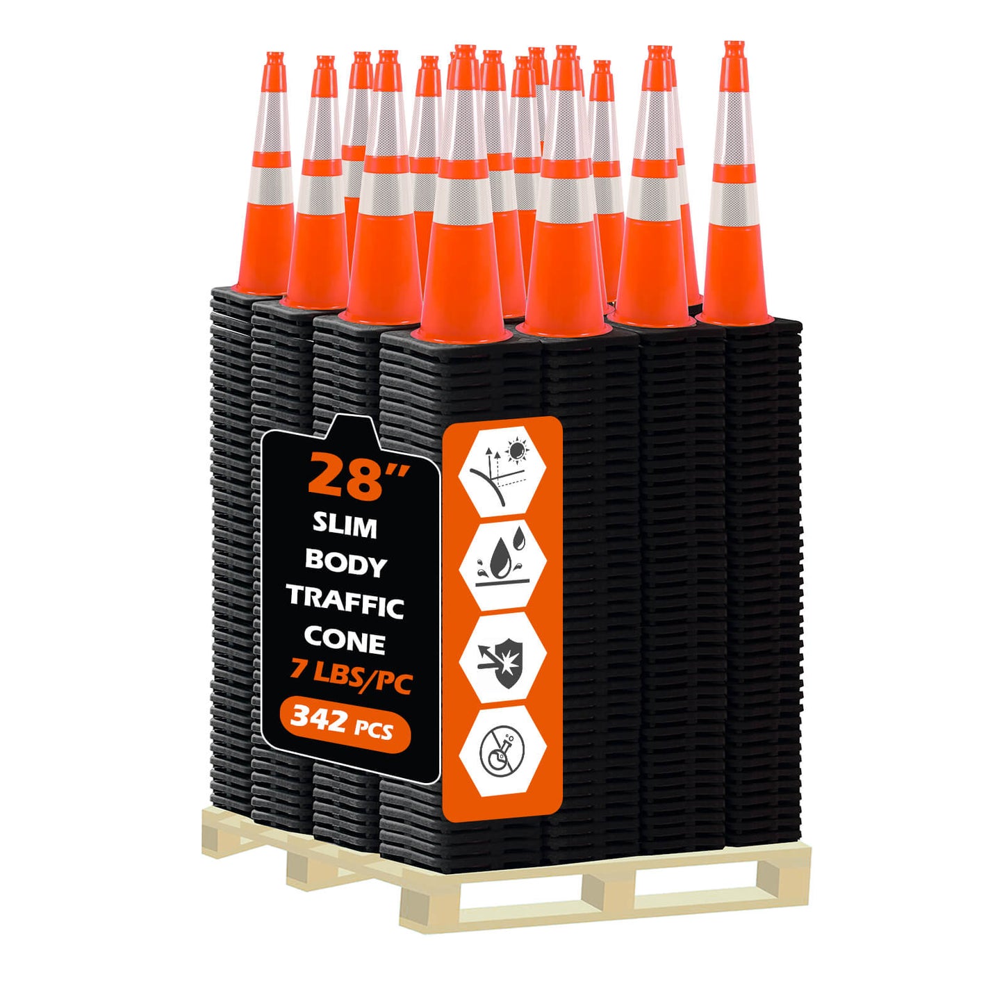 Slim Body MUTCD Black Base Traffic Cone