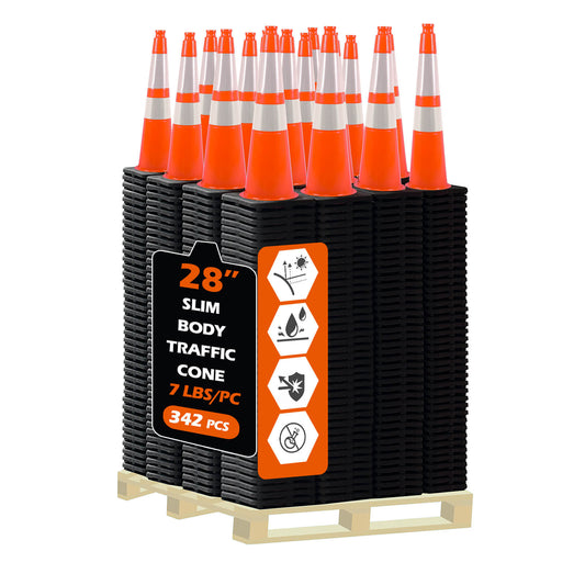 Slim Body MUTCD Black Base Traffic Cone