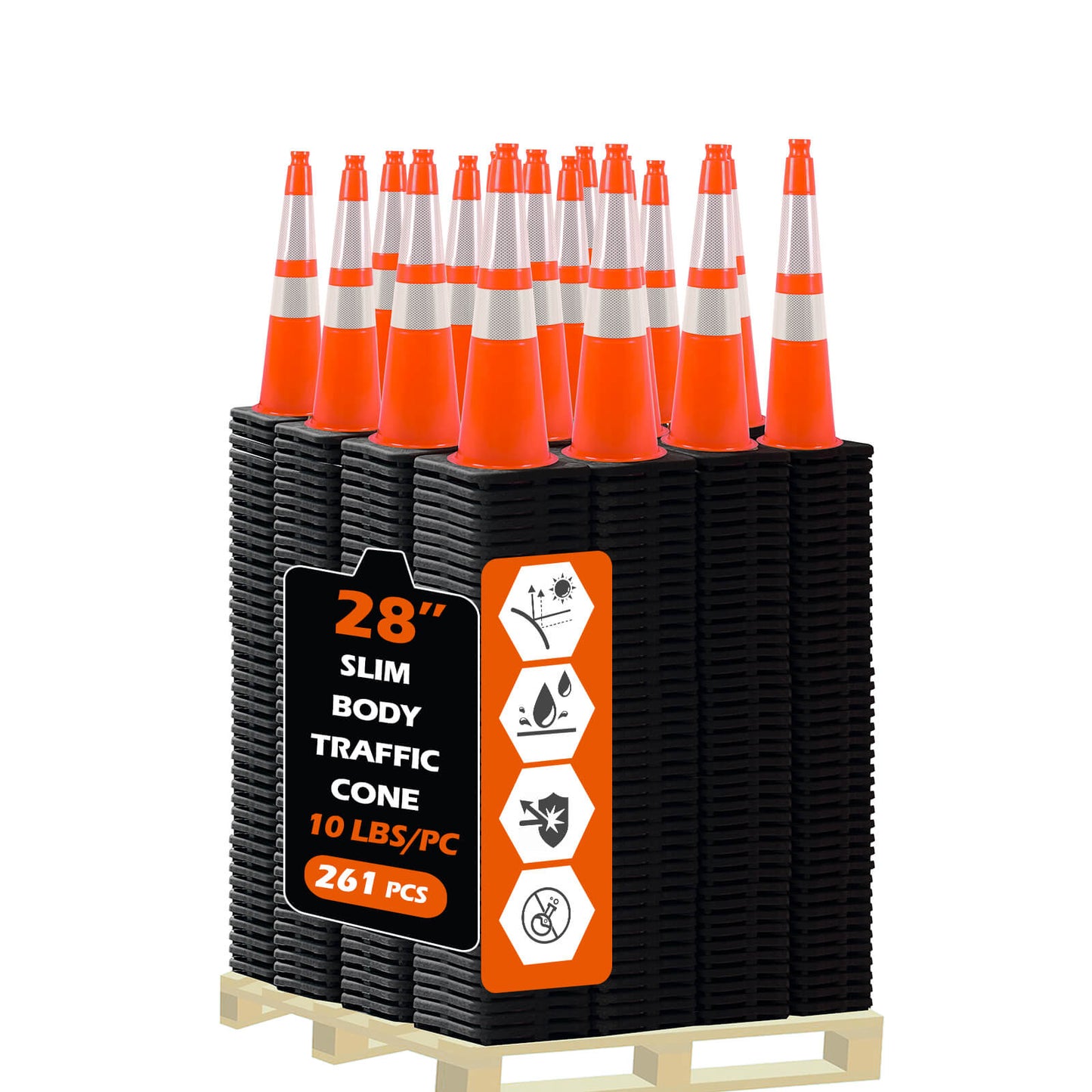 Slim Body MUTCD Black Base Traffic Cone