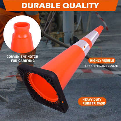 FL DOT 36" Orange Traffic Cone, 12 lb Black Base, w/6" & 4" 3M Reflective Collars