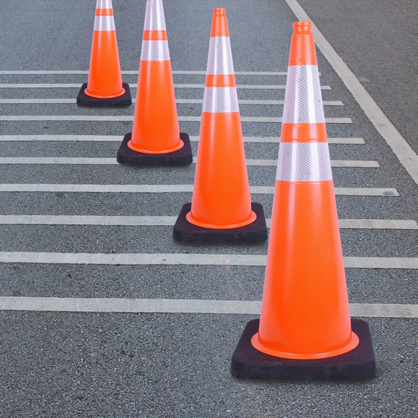 FL DOT 36" Orange Traffic Cone, 12 lb Black Base, w/6" & 4" 3M Reflective Collars