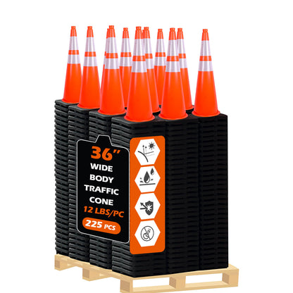 FL DOT 36" Orange Traffic Cone, 12 lb Black Base, w/6" & 4" 3M Reflective Collars