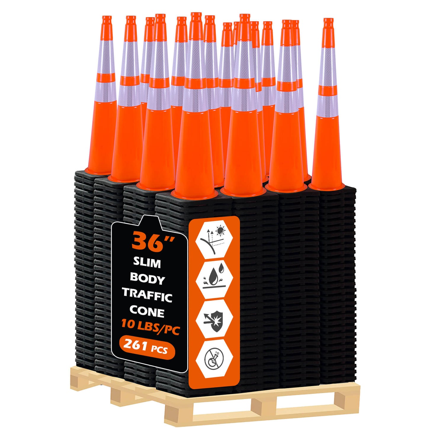 Slim Body MUTCD Black Base Traffic Cone