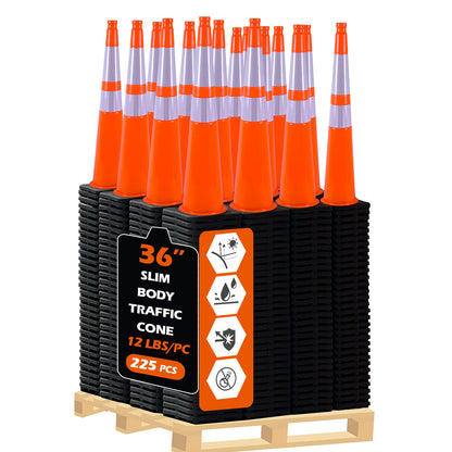 Slim Body MUTCD Black Base Traffic Cone